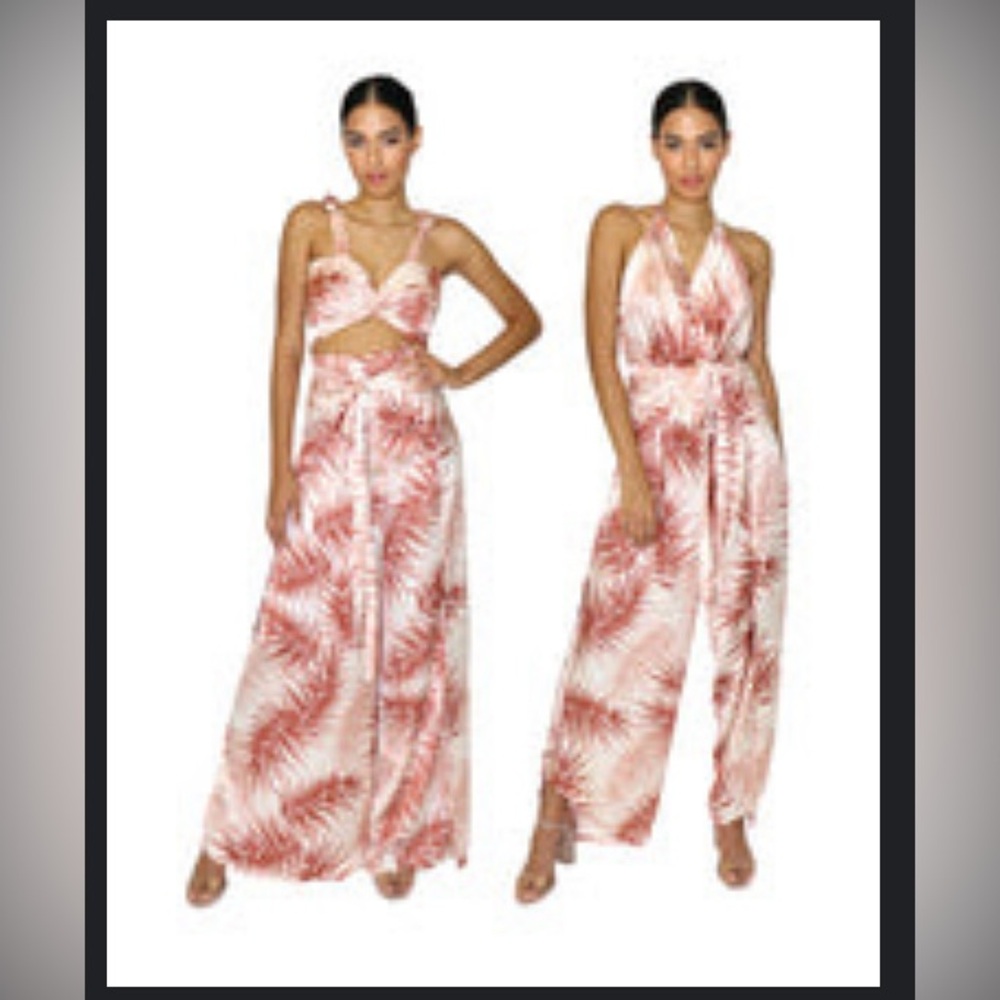 Cream and Pink Tropical Print Pant to Jumpsuit - Paradise